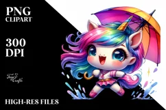 Cute Baby Unicorn Dancing with Umbrella, High-Res PNG Product Image 1