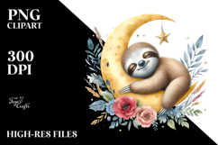 Boho Baby Sloth on Moon Sleeping | Clipart Product Image 2