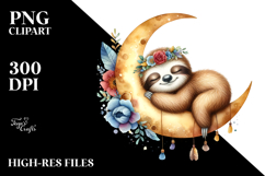 Boho Baby Sloth on Moon Sleeping | Clipart Product Image 2