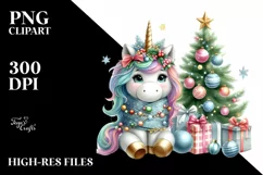 Whimsical Unicorn with Christmas Ornaments PNG Product Image 3