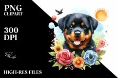 Watercolor Cute Colorful Rottweiler | Sublimation | PNG Product Image 1