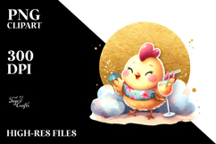 Cute Chicken in Beachwear Drinking Cocktail JPEG Product Image 2
