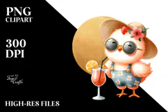 Cute Chicken in Beachwear Drinking Cocktail JPEG Product Image 2