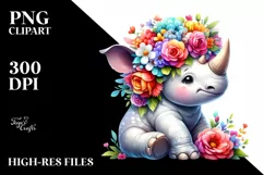 Cartoon-Style Rhino Sitting PNG Product Image 3
