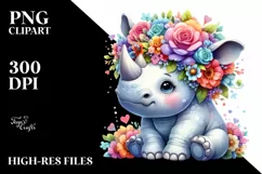 Vibrant Rhino with Flower Crown PNG Product Image 1