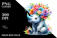 Vibrant Rhino with Flower Crown PNG Product Image 3