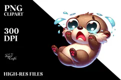 Watercolor Otter with Jumping Mid-Air Pose PNG Product Image 2