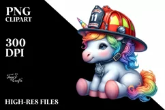 Colorful Baby Unicorn Firefighter PNG Product Image 3