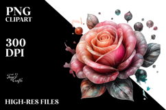 Rose with Watercolor Splash, High-Res PNG Product Image 2