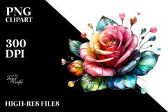 Rose with Watercolor Splash, High-Resolution PNG Product Image 2