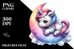 Funny Baby Unicorn on Moon | Clipart Product Image 3