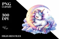 Funny Baby Unicorn on Moon | Clipart Product Image 3