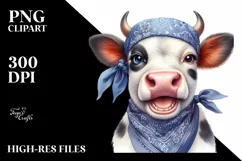 Cow Enthusiastic Huge Smile Bandana Cow Clipart Product Image 1