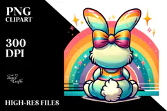 Colorful Retro Sitting Bunny PNG Product Image 2