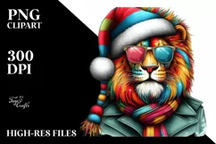Lion Portrait with Santa Hat PNG Product Image 3