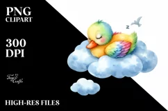 Colorful Duck Sleeping on Cloud Watercolor Clipart Product Image 3