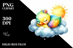 Colorful Duck Sleeping on Cloud Watercolor Clipart Product Image 3