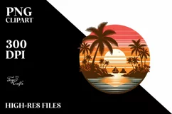 Vintage Tropical Island Sunset Clipart Product Image 1