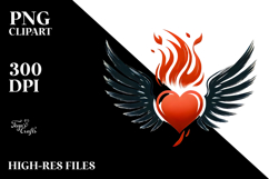 Fire Heart with Wings PNG Product Image 2