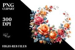 Colorful Orange Roses Floral Frame PNG Product Image 2