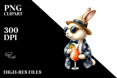 Hipster Bunny in Beachwear with Cocktail PNG Product Image 2