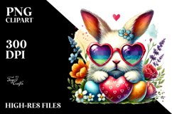 Easter Bunny with Heart Sunglasses in Watercolor PNG Product Image 2