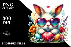 Easter Bunny with Heart Sunglasses in Watercolor PNG Product Image 2