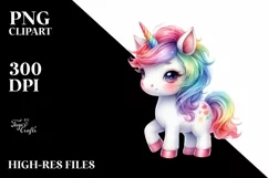 Colorful Pastel Baby Unicorn, PNG Product Image 1
