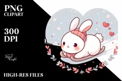 Cute Baby Bunny on Sleigh PNG Product Image 1