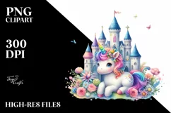 Colorful Baby Unicorn Castle PNG Product Image 3