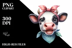 Cow Enthusiastic Smiling Bandana Cow Clipart Product Image 1