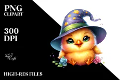 Vibrant Watercolor Baby Chicken with Wizard Hat, High-Res Product Image 2
