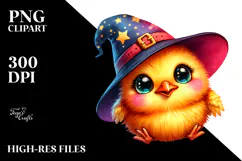 Vibrant Watercolor Baby Chicken with Wizard Hat, High-Res Product Image 2