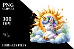 Cute Baby Unicorn in front of Golden Sun | Clipart Product Image 3
