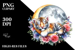 Baby Tiger Sleeping On the Moon with Flowers | Sublimation | Product Image 2