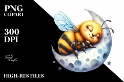Baby Bee Sleeping On the Moon | Sublimation | Clipart Product Image 1