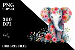 Colorful Elephant Floral Watercolor Clipart Product Image 3