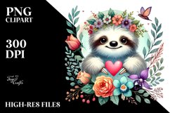 Boho Baby Sloth Holding Heart PNG Product Image 2