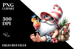 Gnome Drinking Cocktail with Beachwear, PNG Product Image 2