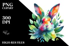 Abstract Vibrant Watercolor Bunny with Leaves JPEG Product Image 3