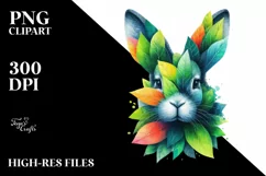 Abstract Bunny with Plant Leaves, PNG Product Image 1
