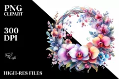 Colorful Wreath with Pink Orchid Clipart Product Image 1