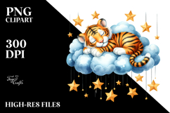 Wimsical Tiger Sleeping On a Cloud with Hanging Stars | Product Image 2