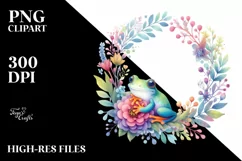 Vibrant Watercolor Pastel Whimsical Frog Floral Frame Product Image 1