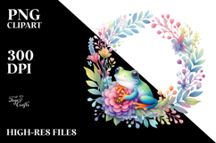 Vibrant Watercolor Pastel Whimsical Frog Floral Frame Product Image 2