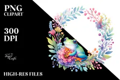 Vibrant Watercolor Pastel Whimsical Frog Floral Frame Product Image 2