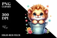 Colorful Smiling Lion in Bucket | Sublimation | Clipart Product Image 1