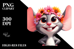 Exaggerated Cartoon Mouse with Flower Crown PNG Product Image 2