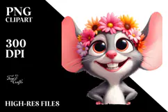 Exaggerated Cartoon Mouse with Flower Crown PNG Product Image 2