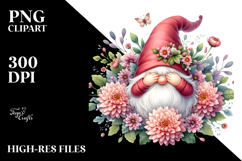 Cute Gnome with Chrysanthemum Floral Frame JPEG Product Image 2
